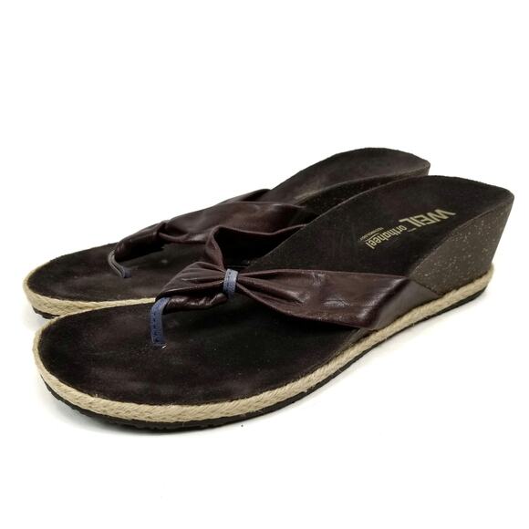 Dr. Weil with Orthaheel Technology Brown Leather Wedge Heel Sandals Size 7 - Picture 1 of 9